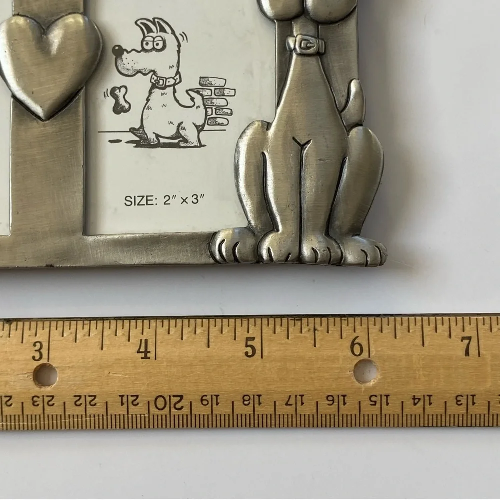 Cat & Dog Pewter Picture Frame 2 X 3” 2 Photos Best Friends Alex’s Outlook Pets
